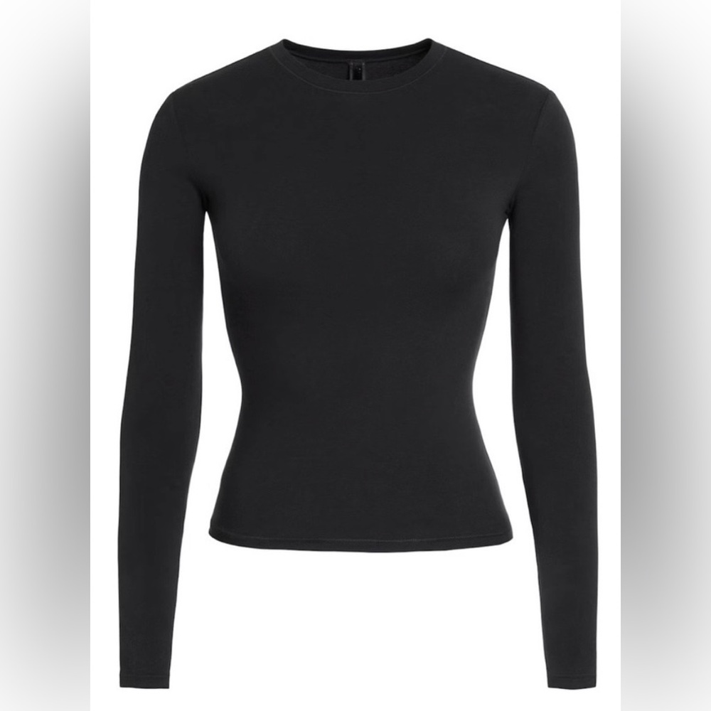 SKIMS Cotton Jersey Long Sleeve Top in Onyx